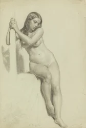 Nudo femminile seduto su uno sgabello